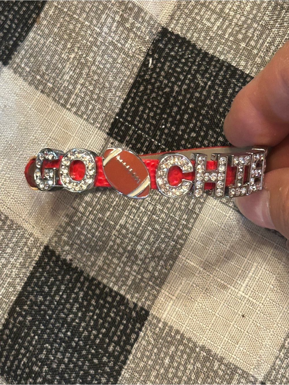 Kansas City Chiefs charm bracelet silver-toned Rhinestone Letters. Red Band